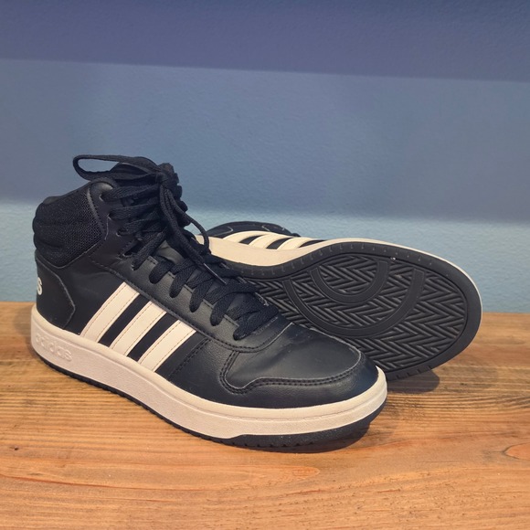 adidas Other - Adidas Mens Hoops 2.0 Mid Basketball Shoes Black White B44621 Size 8.5